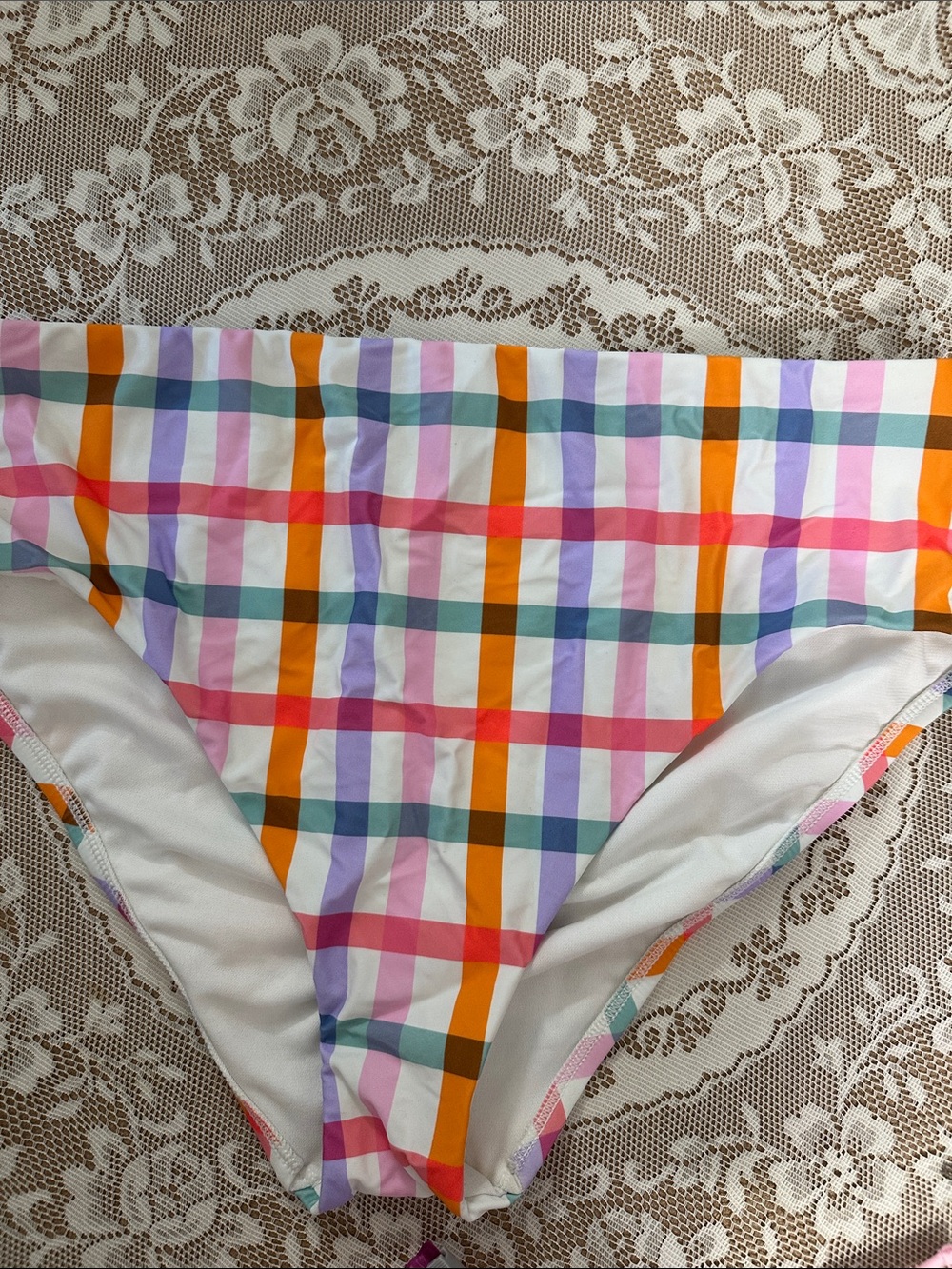 Kona Sol Multicolor Plaid Bikini Bottoms - Orange, Pink, Purple, Teal, White